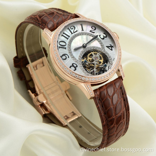 Custom High End Ladies Fancy Wrist Watch, Real Tourbillon Movement Watch For Girls